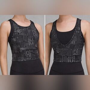 Lululemon Power Pivot Everlux‎ Black Gray Reversible Crop Tank All Over Logo 4
